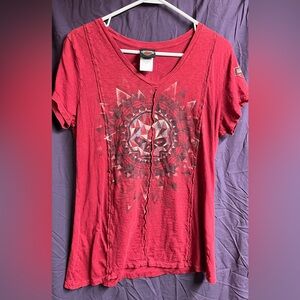 Harley-Davidson Women's Red V-Neck Geometric Willie G Tee